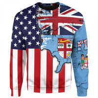 Fiji With America Flag Sweatshirt LT10 - Polynesian Pride
