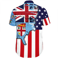 Fiji With America Flag Short Sleeve Shirt LT10 - Polynesian Pride