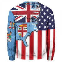 Fiji With America Flag Sweatshirt LT10 - Polynesian Pride