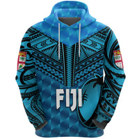 Fiji Rugby Hoodie Coconut Sporty Vibes Blue Unisex Blue - Polynesian Pride