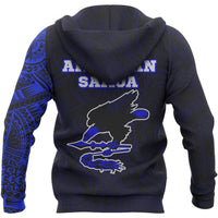 American Samoa Hoodie American Samoa Seal Polynesian Tattoo Style Blue - Polynesian Pride