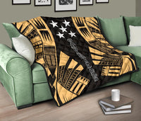 Gambier Islands Premium Quilt - Gambier Islands Flag Polynesian Gold Tattoo - Polynesian Pride