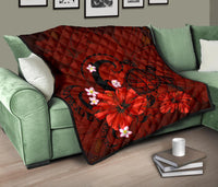 Hawaii Turtle Poly Tribal Red Premium Quilt - Polynesian Pride