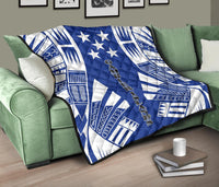 Gambier Islands Premium Quilt - Gambier Islands Flag Polynesian White Tattoo (Blue) - Polynesian Pride
