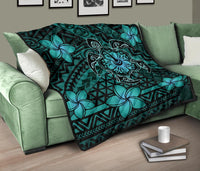 Hawaii Mix Polynesian Turtle Plumeria Premium Quilt - AH - Nick Style - Turquoise - Polynesian Pride