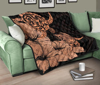 Hawaii Turtle Premium Quilt Polynesian Hibiscus Art Orange AH - Polynesian Pride