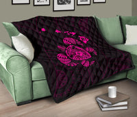 Hawaii Turtle Hibicus Map Premium Quilt - Pink - Polynesian Pride