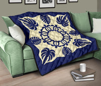 Hawaiian Turtle Coconut Pattern Premium Quilt - Blue - Argu Style - AH - Polynesian Pride