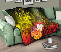 Custom Personalised Samoa Premium Quilt- Humpback Whale with Tropical Flowers (Yellow) - Polynesian Pride