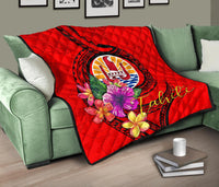Tahiti Polynesian Premium Quilt - Floral With Seal Red - Polynesian Pride