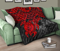 Tonga Polynesian Premium Quilts - Tonga Coat Of Arms & Red Turtle Hibiscus - Polynesian Pride