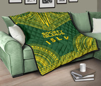 Society Islands Premium Quilt - Society Islands Flag Polynesian Chief Green Version - Polynesian Pride