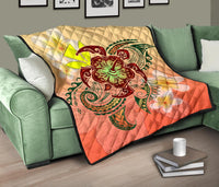 Hawaii Turtle Kanaka Plumeria Hibiscus Premium Quilt - Kity Style - AH - Polynesian Pride