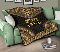 Society Islands Premium Quilt - Society Islands Flag Polynesian Chief Gold Version - Polynesian Pride