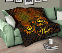 Hawaii Turtle Ohana Hibiscus Poly Premium Quilt Yellow - Polynesian Pride