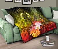 Vanuatu Custom Personalised Premium Quilt - Humpback Whale with Tropical Flowers (Yellow) - Polynesian Pride