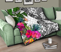 Nauru Premium Quilt White - Turtle Plumeria Banana Leaf - Polynesian Pride