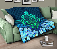 Hawaii Turtle Hibiscus Premium Quilt - Choco Style - Polynesian Pride