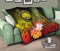 Federated States of Micronesia Premium Quilts - Humpback Whale with Tropical Flowers (Yellow) - Polynesian Pride