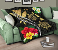Hawaii Map Turtle Hibiscus Plumeria Polynesian - Premium Quilt AH - Polynesian Pride