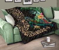 Tiki Polynesian Premium Quilt Turtle Hibiscus - Gold - Polynesian Pride