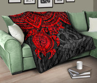 Vanuatu Polynesian Premium Quilt - Vanuatu Coat Of Arms & Red Turtle Hibiscus - Polynesian Pride