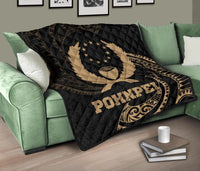 Pohnpei Micronesia Premium Quilt - Gold Tribal Wave - Polynesian Pride