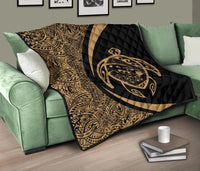 Hawaii Turtle Map Polynesian Premium Quilt - Gold - Circle Style - Polynesian Pride