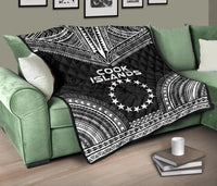 Cook Islands Premium Quilt - Cook Islands Flag Polynesian Chief Black Version - Polynesian Pride