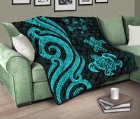 Fiji Polynesian Premium Quilt - Turquoise Tentacle Turtle Crest - Polynesian Pride