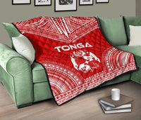 Tonga Premium Quilt - Tonga Coat Of Arms Polynesian Chief Red Version - Polynesian Pride