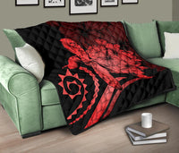 Hawaii Turtle Hibiscus Polynesian Vintage Premium Quilt - Red - Polynesian Pride