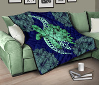 Hawaii Polynesian Turtle Hibiscus Premium Quilt - Green - Polynesian Pride