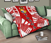 Tonga Premium Quilt - Tonga Coat Of Arms Polynesian White Tattoo (Red) - Polynesian Pride