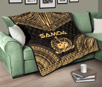 Samoa Premium Quilt - Samoa Coat Of Arms Polynesian Chief Gold Version - Polynesian Pride