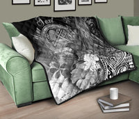 American Samoa Polynesian Custom Personalised Premium Quilt - Humpback Whale with Tropical Flowers (White) - Polynesian Pride