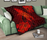 Hawaii Whale Swim Poly Red Premium Quilt - Polynesian Pride