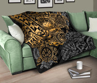 Samoa Polynesian Premium Quilt - Gold Turtle Flowing - Polynesian Pride