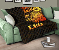 Sun In Leo Zodiac Premium Quilt Polynesian Tattoo Simple - Orange Black - Polynesian Pride