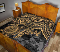 Tonga Polynesian Premium Quilts - Tonga Coat Of Arms & Golden Turtle Hibiscus - Polynesian Pride