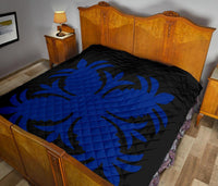 Hawaiian Premium Quilt Royal Pattern - Black And Blue - A2 Style - Polynesian Pride