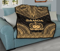 Samoa Premium Quilt - Samoa Coat Of Arms Polynesian Chief Gold Version - Polynesian Pride