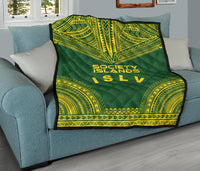 Society Islands Premium Quilt - Society Islands Flag Polynesian Chief Green Version - Polynesian Pride