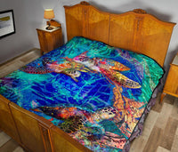 Tahiti Polynesian Premium Quilt - Tahiti Flag Sea Turtle Coral Treasure - Polynesian Pride