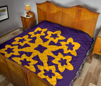 Hawaiian Premium Quilt Royal Pattern - Purple And Gold - A1 Style - Polynesian Pride
