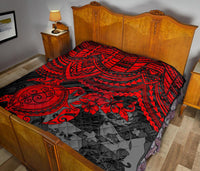 Tonga Polynesian Premium Quilts - Tonga Coat Of Arms & Red Turtle Hibiscus - Polynesian Pride