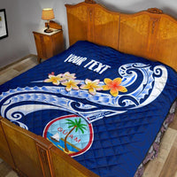 Guam Personalised Premium Quilt - Guam Seal Polynesian Patterns Plumeria (Blue) - Polynesian Pride
