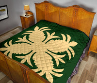 Hawaiian Premium Quilt Royal Pattern - Green - A2 Style - Polynesian Pride