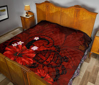 Hawaii Turtle Poly Tribal Red Premium Quilt - Polynesian Pride