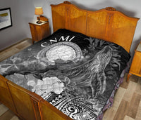 CNMI Premium Quilt - Humpback Whale with Tropical Flowers (White) - Polynesian Pride